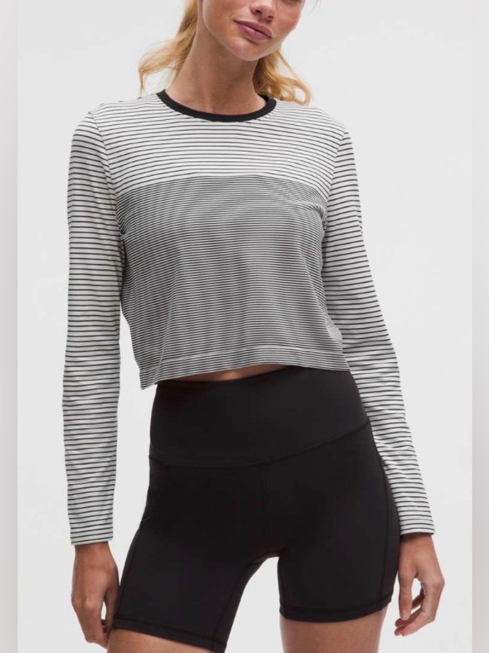 Lululemon Seamless Mariner Stripe Long-Sleeve Shirt, White / Black, sz L
